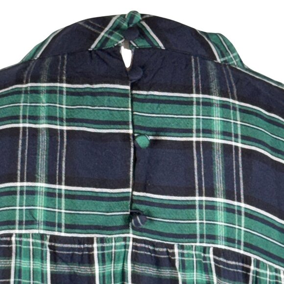 LOFT Green & Navy Blue Plaid Blouse Size Small - Picture 9 of 11
